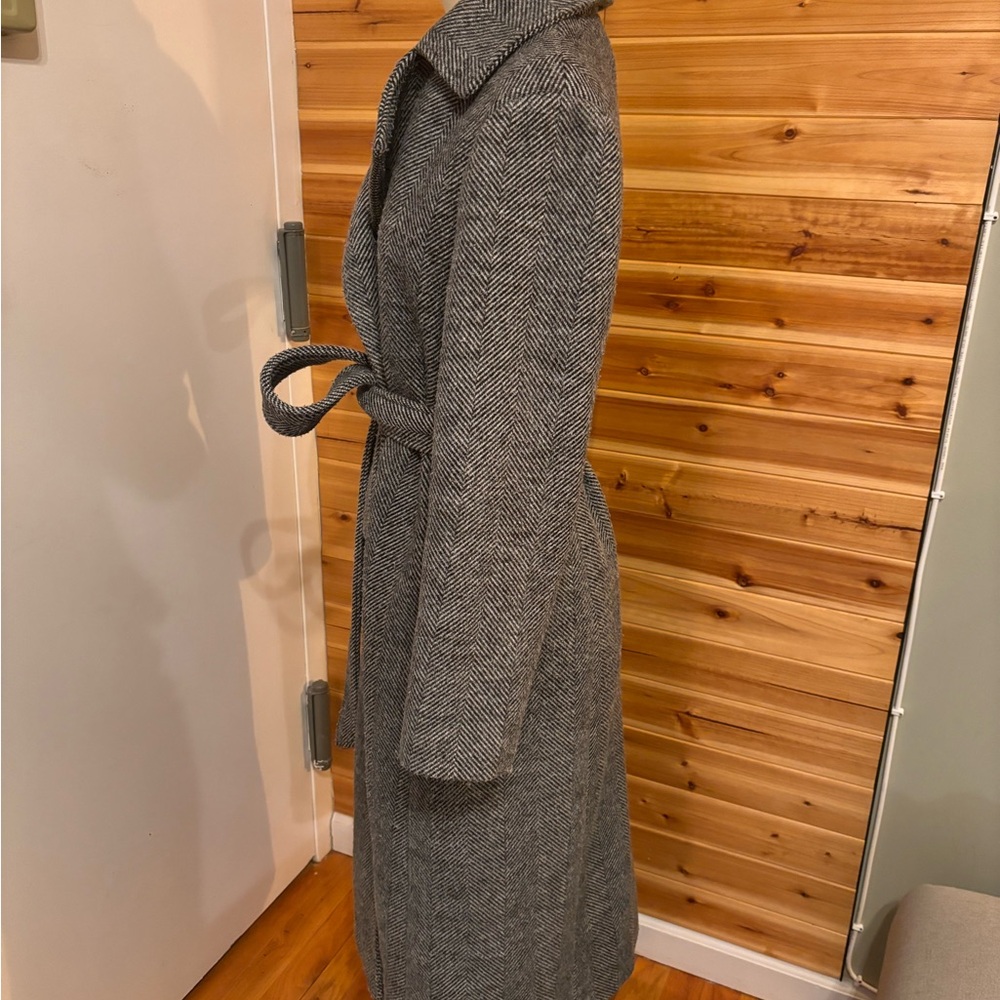 Gray Herringbone Wool-Blend Wrap Coat - image 2